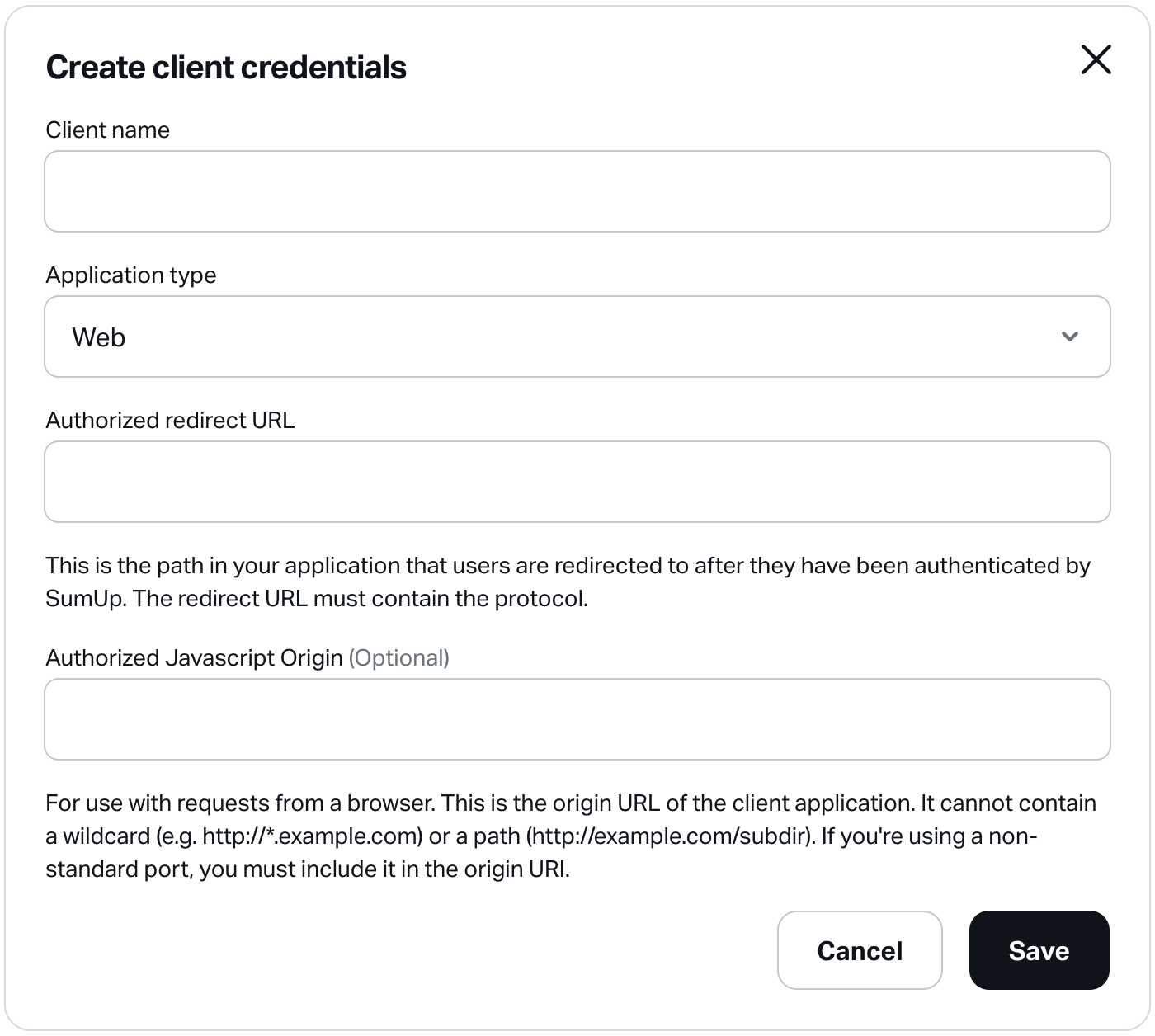 Create new OAuth App credentials form