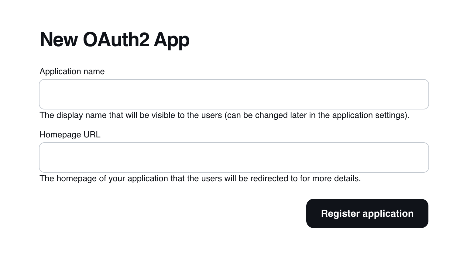 Create OAuth App screen