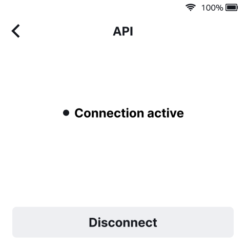 Solo device active API connection screen.